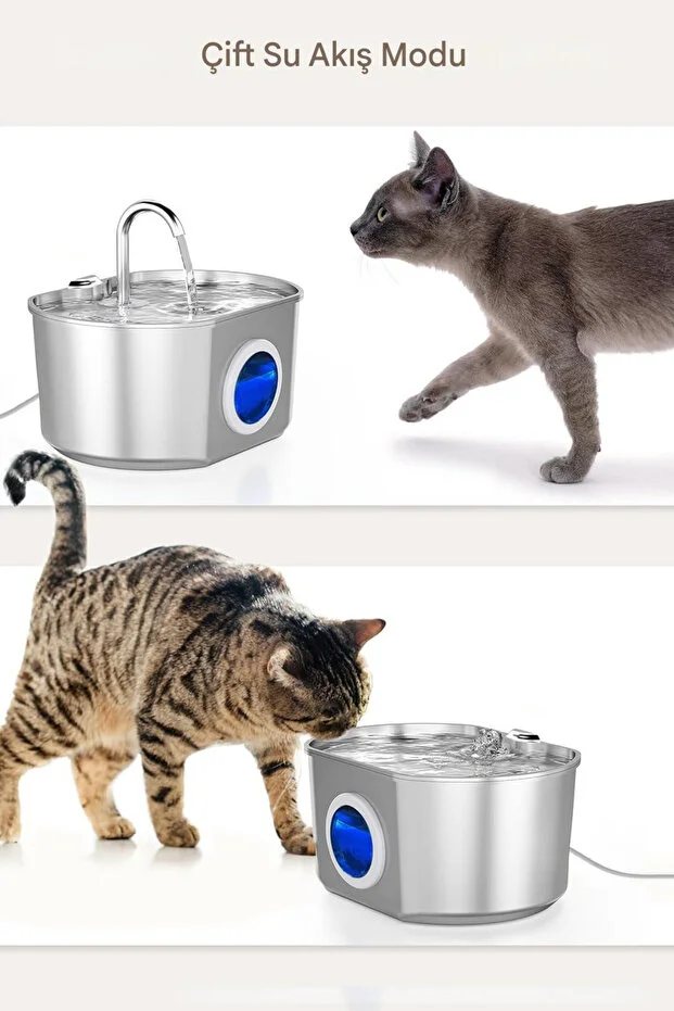 2.2 L Su Seviyesi Göstergeli Paslanmaz Çelik Kedi Köpek İçin Su Pınarı